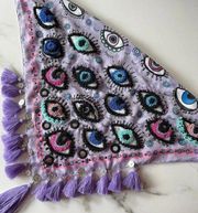 Embroidered Boho Western bandana -Colombian scarf lavender eyes