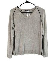 Mango Gray V-Neck Long Sleeve Knit Pullover Cozy Sweater Women Sz S