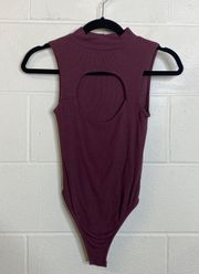 Burgundy Sleeveless High Neck Cut Out Chest Bodysuit Size 2