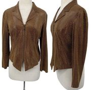 Vintage Joseph Ribkoff Jacket Snakeskin Python Dual Zipper Front V Neck Brown 10