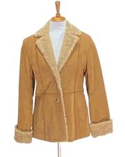 Penny Lane Y2K Faux Fur and Genuine Leather Suede Coat Beige