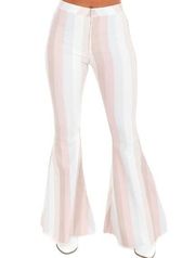 Peach Love Straight to My Heart Pastel Hippie Boho Western Striped Flare Jeans