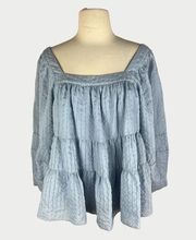 Mustard Seed | Squared Neck  Boho Ruffle Blouse | Medium