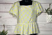 Lily White Gray & Yellow Polka Dot Square Neck Top | Women’s Large