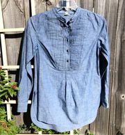 FOSSIL | Blue Pleated Long Sleeve 100% Cotton Blouse Top XS