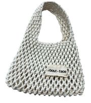 About Face Mini Crocheted Rope Bag Tote Purse Casual White Beach Vacation Bath