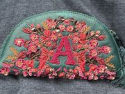 Anthropologie Beaded Monogram Leather Pouch-A