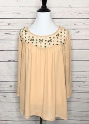 BKE Long Sleeve Beaded Trim High Low Tunic Medium