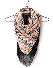 NEW D&Y Coral Aztec Print Fringe Scarf Shawl