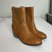 LaTigo Cognac Brown Leather Boots Size 6.5 Lace Up Back