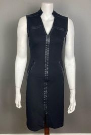 Halston Heritage dress xs bodycon black faux leather sleeveless deep v collar
