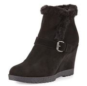 Aquatalia Carlotta Faux-Fur Lined Suede Wedge Ankle Boots - Size 11