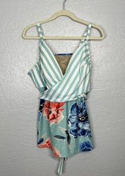 Swim By Cacique Women Plus Size 20 Blue White Pink Floral Stripe Tankini Wrap