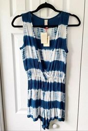 RAGA Love Child Blue Tie Dye Plunge Swim Cover Up Romper