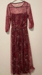 Candalite Red Bohemian Cottagecore Quarter Sleeve Festival Coachella Maxi Dress