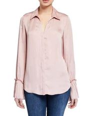 Paige Flare Sleeve Pleated Satin Abriana Tunic Shirt Blush Pink Women's Large