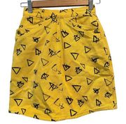 Vintage 80s Union Bay High Waisted Mustard Yellow Abstract Print Denim Skirt