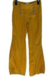 Elevenses Yellow Linen Pants 0 Sailor Wide Leg Lightweight Pockets Pull On