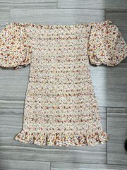 Ditsy Floral Print Off the Shoulder Smocked Elastic Mini Dress- Size 8