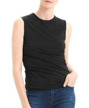 Theory Twist Sleeveless Top Apex Tee Black Ruched Sides Women's Size M