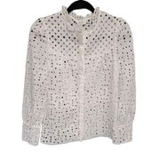 REISS long sleeve eyelet blouse white button down b40