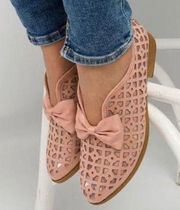 Hollow Bowknot Breathable Pink blush casual oxford style laser cut flat shoes