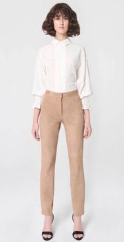 Escada Beige Stretch-Suede High Rise Lamb Leather Ankle Pants Women’s Size 36