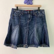 Vintage 90s Y2K Size 30 Medium Wash Denim Ruffle Skirt Grunge Edgy Biker