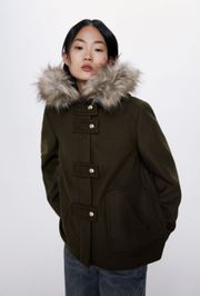 Olive Green Fur Coat With Hood 