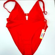 Summersalt Women High Leg Mid Rise Bikini Bottom The Plunge Top Set Lava Red  12