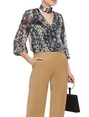 NWT  Luba Gathered Snake-Print Burnout Crepe de Chine Blouse