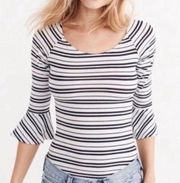 Abercrombie & Fitch Abercrombie Striped Bodysuit Black White Women's Size Small Flare Sleeve Ribbed