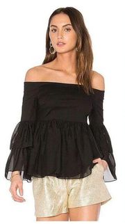 Rachel Zoe Charlotte Womens black off shoulder tiered statement sleeve blouse 2