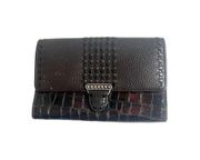 Vintage Brighton Brown Croc Embossed Leather Check Book Wallet Emblem Front