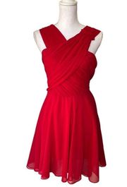 The Kooples Womens Crossover Neck Crepon Dress Red Chiffon Mini Draped Size S