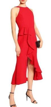 NICHOLAS Red Piper Dress Sleeveless Ruffles Cocktail Dress Designer US 2 Flawed