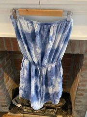 Hollister  Strapless Tue Dye Blue & White Shorts Romper size Medium