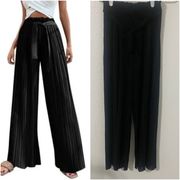 Women's Solid Black Pleated Palazzo Wide Leg Pants NWOT