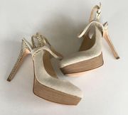 Ivanka Trump Ankle Strap‎ Platform High Heels Womens Size 8.5M Taupe