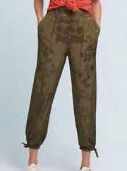 ANTHROPOLOGIE Jacquard Floral High Rise Jogger Pants Green XS