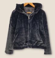 UGG Black Faux Fur Hooded Bomber Coat Women's Size Large