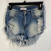 Vibrant M.I.U Distressed Stonewash Jean Short Shorts Four Pockets Size Medium