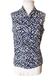 J. McLaughlin Catalina cloth faux wrap top blue white sz M