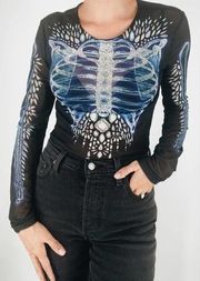 ASOS Halloween Skeleton Long Sleeve Bodysuit Black Size 6