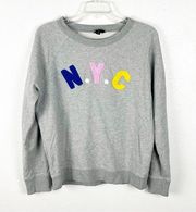 J. CREW 100% Cotton Gray Chenille Embroidered NYC Graphic Sweatshirt, Medium