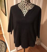 Navy Blue Split Neck Tunic Pullover 3/4 Sleeve Long Sleeve Blouse sz L G8