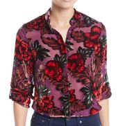 Alice + Olivia Eloise Mandarin Collar Burnout Velvet Floral Blouse