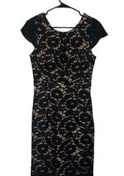 Esley Black & Cream Lace Overlay Short Capped Sleeve Bodycon Dress Women Sz S