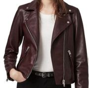 All Saints Dalby Leather Biker Jacket Maroon Size 0