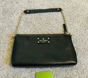 Black Leather Zip Chain Baguette Bag Mini